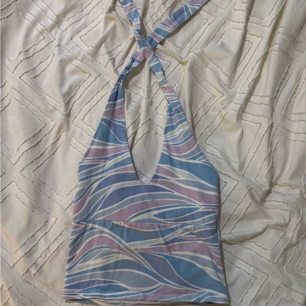 Hollister Blue and Pink Wave Pattern Top